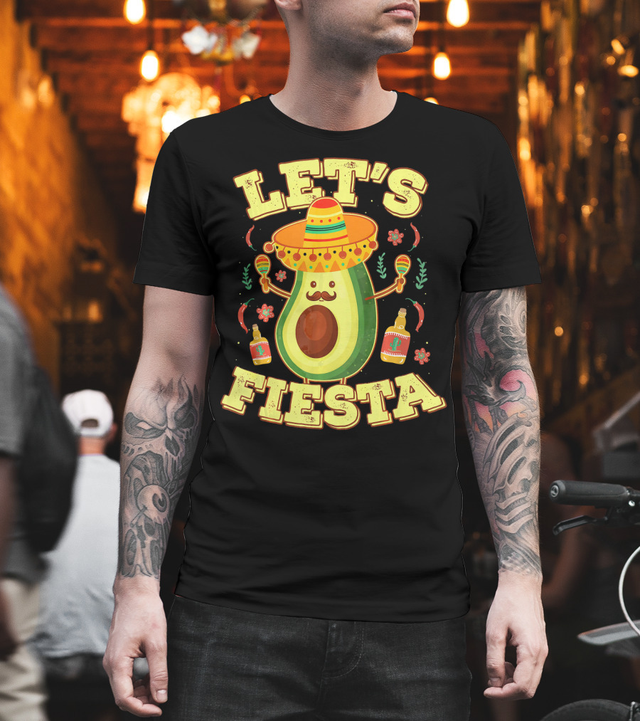Let's Fiesta Avocado Sombrero Maracas Cinco De Mayo T-Shirt
