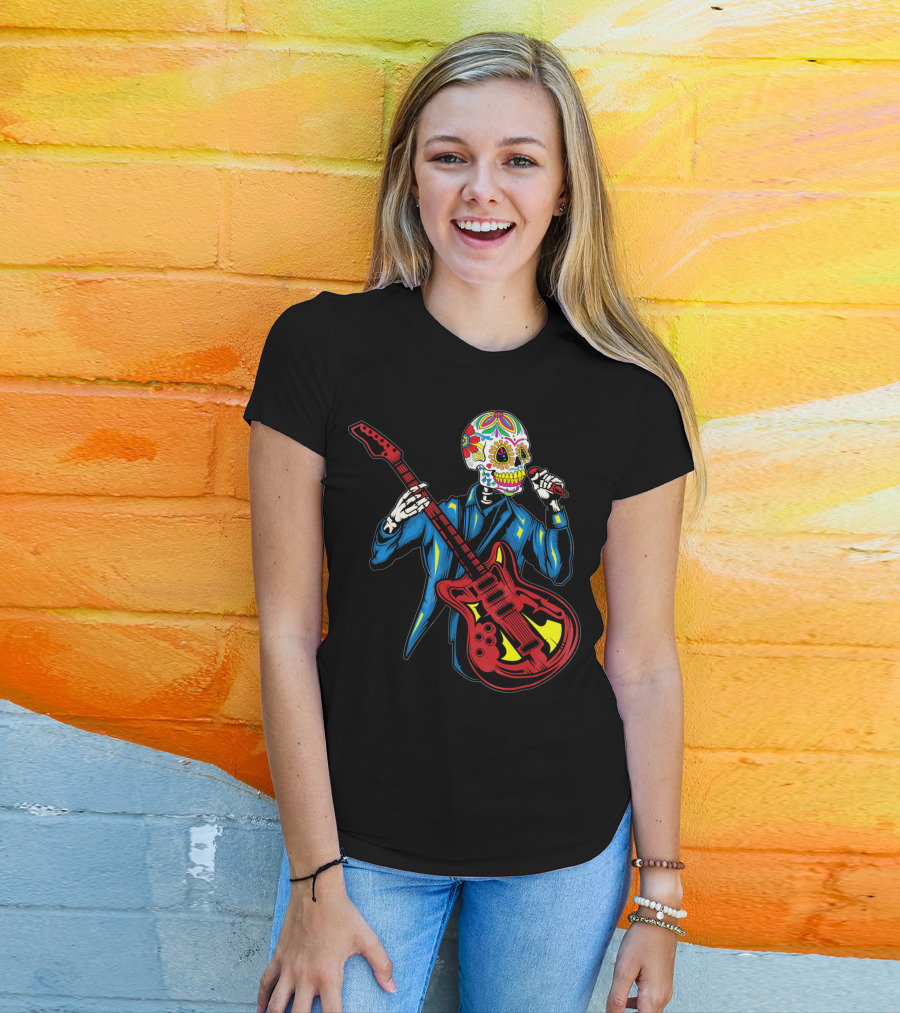 Sugar Skull Playing Guitar Cinco De Mayo T-Shirt
