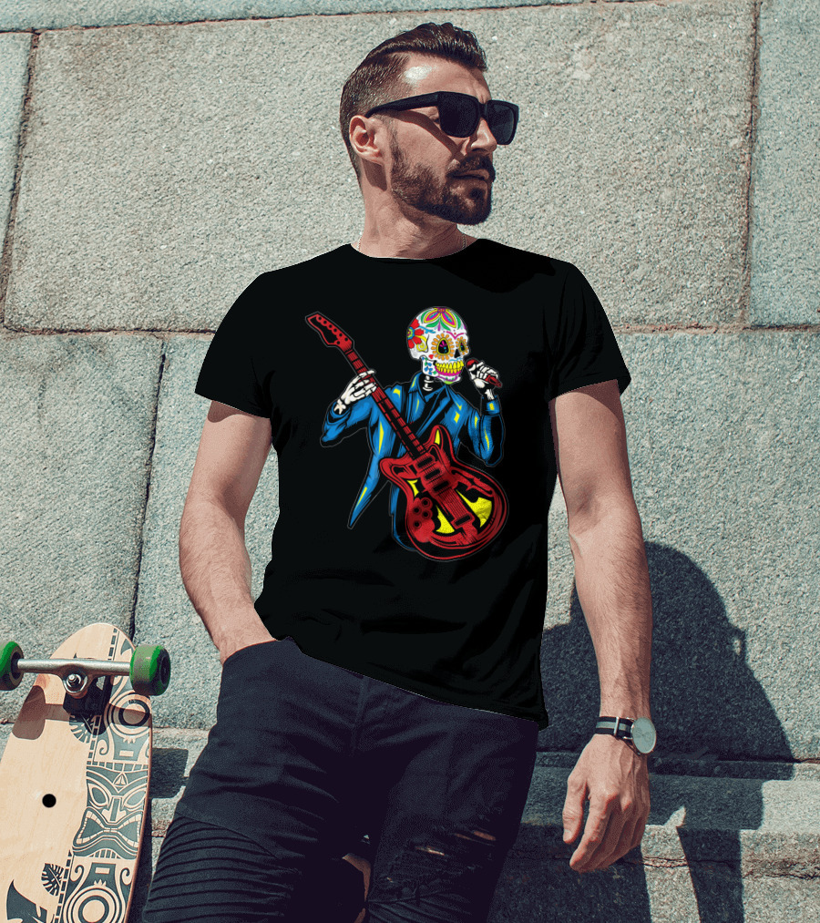 Sugar Skull Playing Guitar Cinco De Mayo T-Shirt