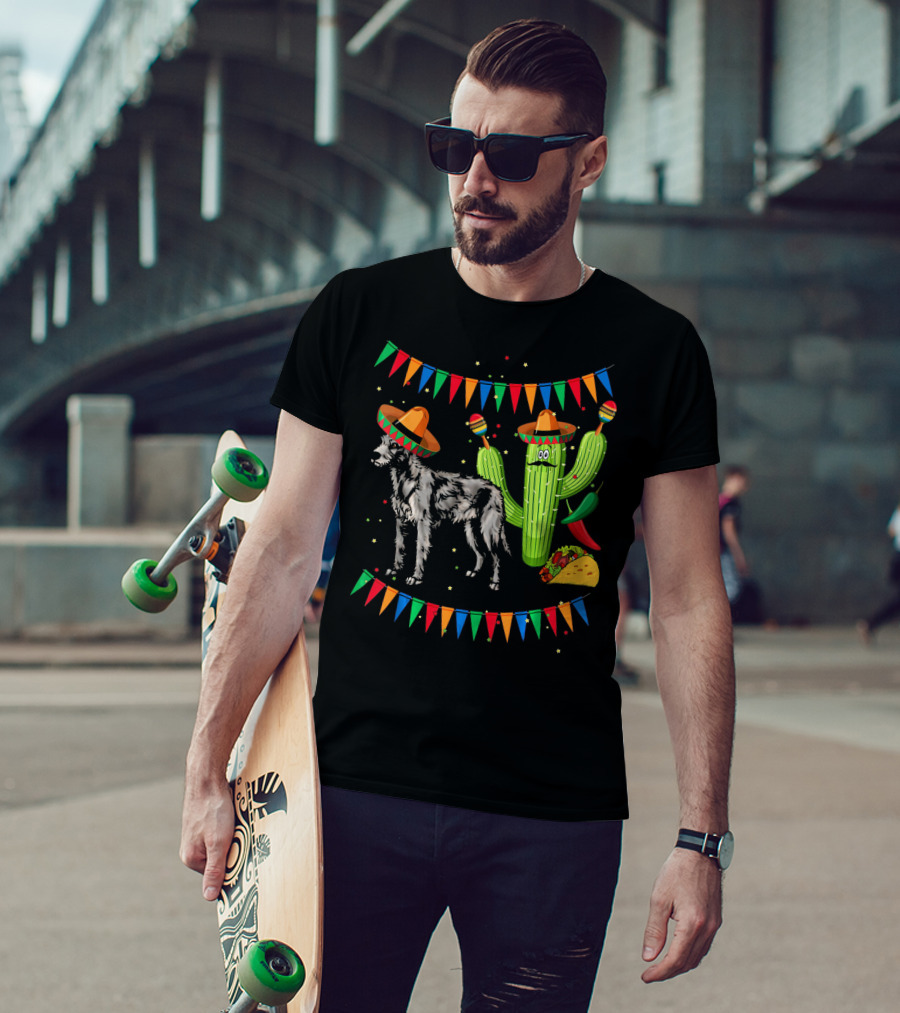 Sombrero Irish Wolfhound Dog Mexico Cinco Cactus Fiesta T-Shirt