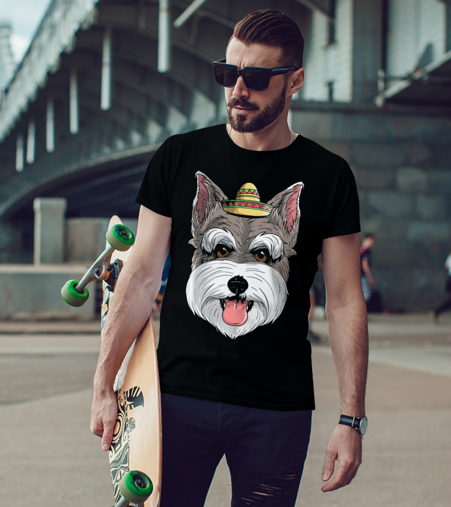 Schnauzer Dog Wearing Sombrero For Cinco De Mayo Fiesta T-Shirt