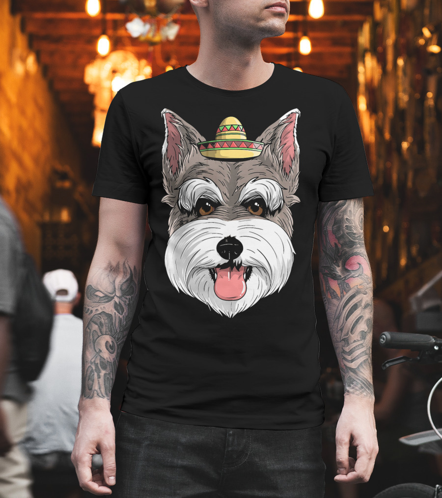 Schnauzer Dog Wearing Sombrero for Cinco De Mayo Fiesta T-Shirt