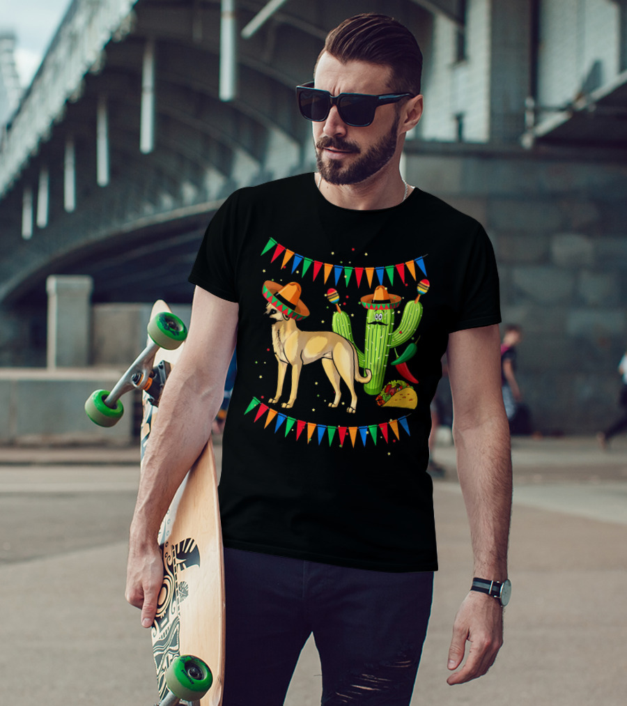 Sombrero-Clad Anatolian Shepherd Dog With Mexican Cactus And Taco Fiesta Banners T-Shirt