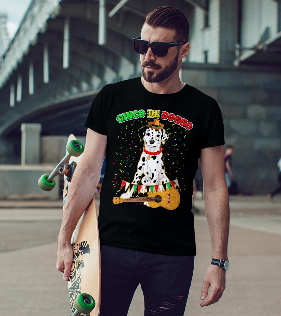 Cinco De Doggo Dalmatian Sombrero Guitar Confetti T-Shirt