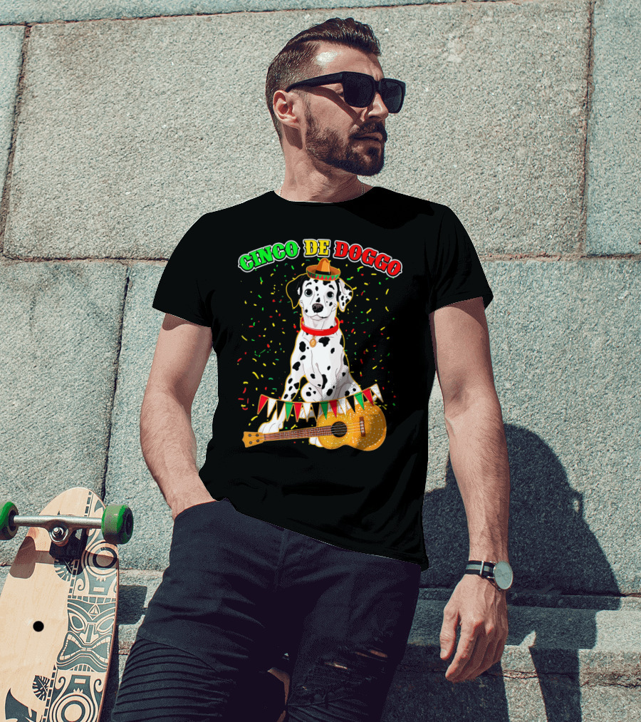 Cinco De Doggo Dalmatian Sombrero Guitar Confetti T-Shirt
