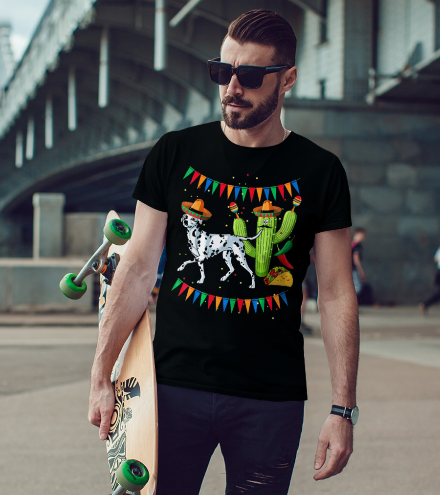 Sombrero Dalmatian Cactus Maracas Taco Fiesta Mexico Cinco De Mayo T-Shirt