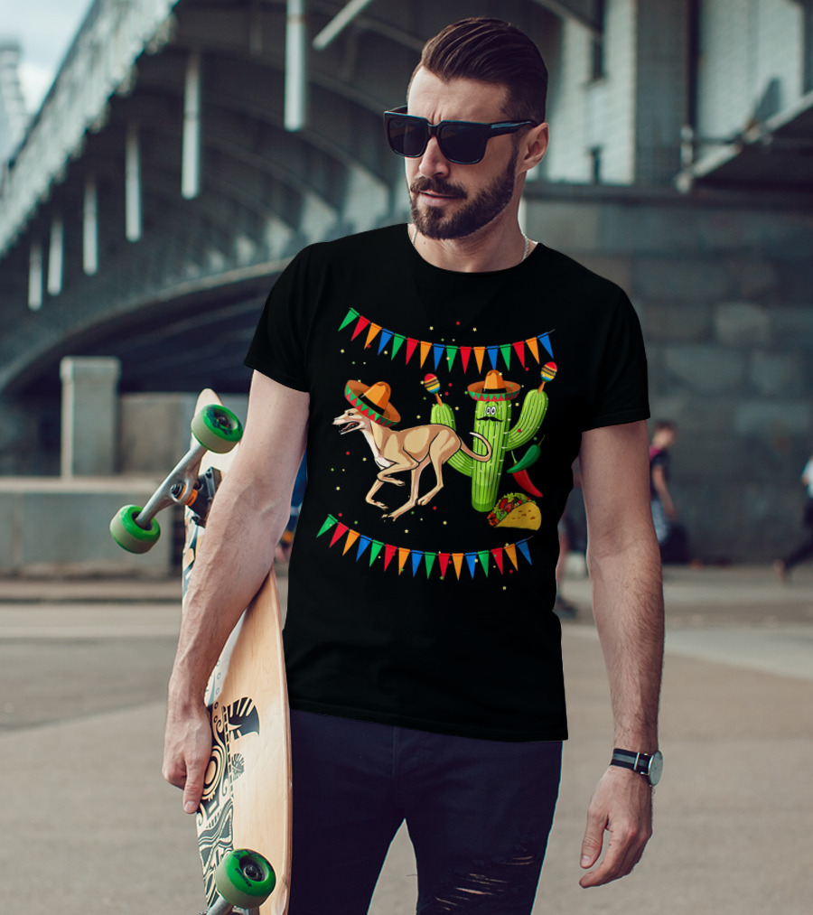 Sombrero Greyhound Dog Mexico Cinco De Mayo Cactus Taco Fiesta T-Shirt