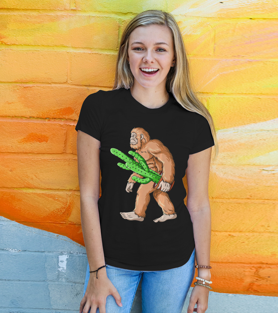Bigfoot Carrying Cactus Sasquatch Mexico T-Shirt