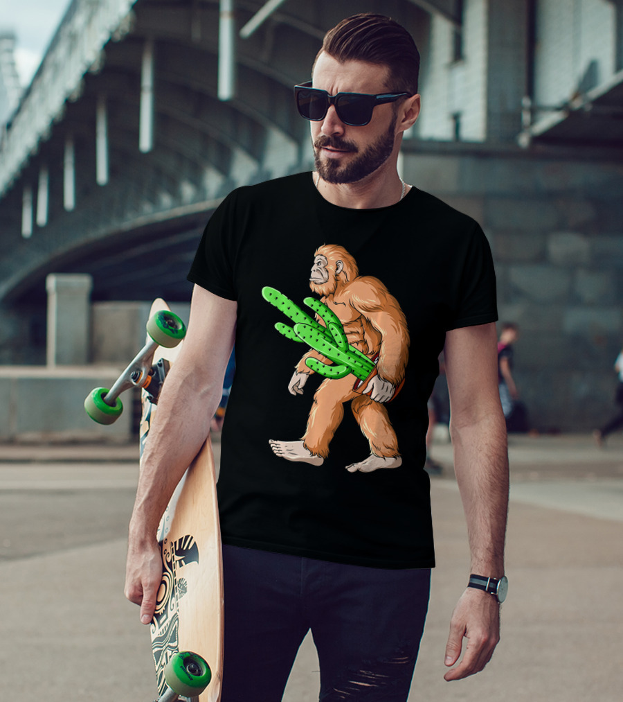 Bigfoot Carrying Cactus Sasquatch Mexico T-Shirt