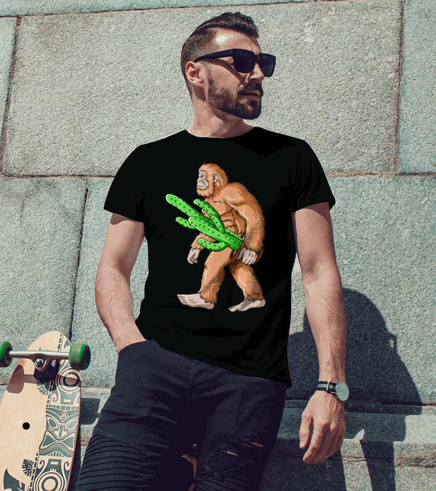 Bigfoot Carrying Cactus Sasquatch Mexico T-Shirt