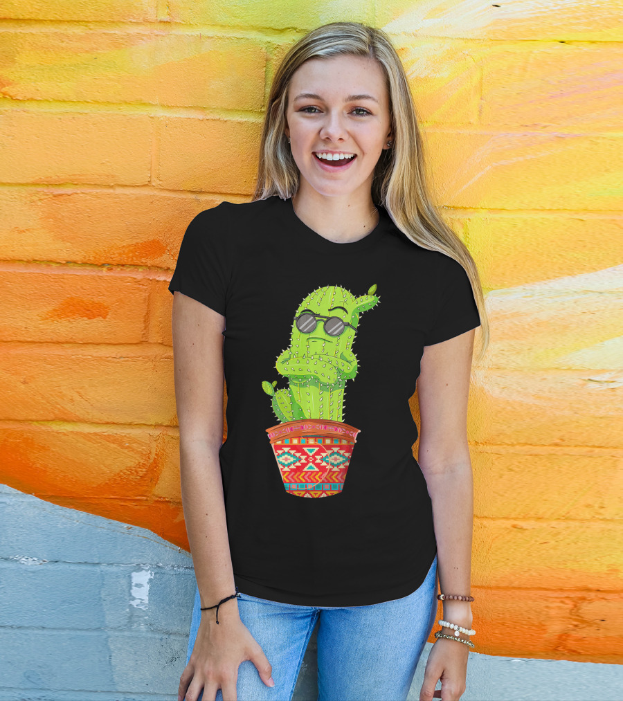 Cinco De Mayo Cool Cactus With Sunglasses In Mexican Pot T-Shirt