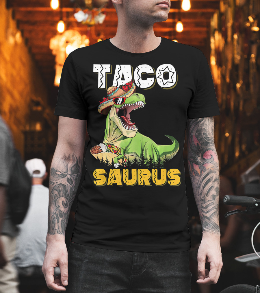 Taco Tacosaurus Cinco Dinosaur In Sombrero With Taco T-Shirt