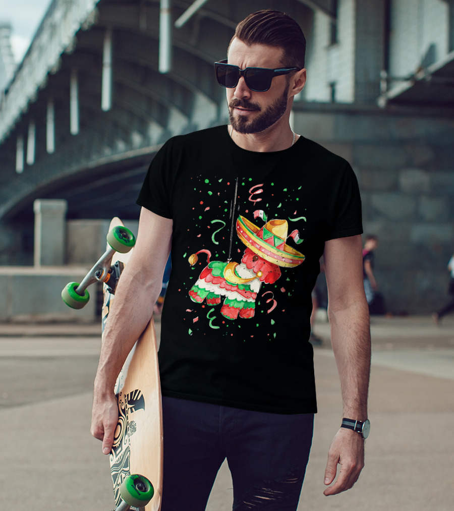 Happy 5th May Feliz Cinco De Mayo Mexica Piñata Sombrero Celebration Confetti T-Shirt