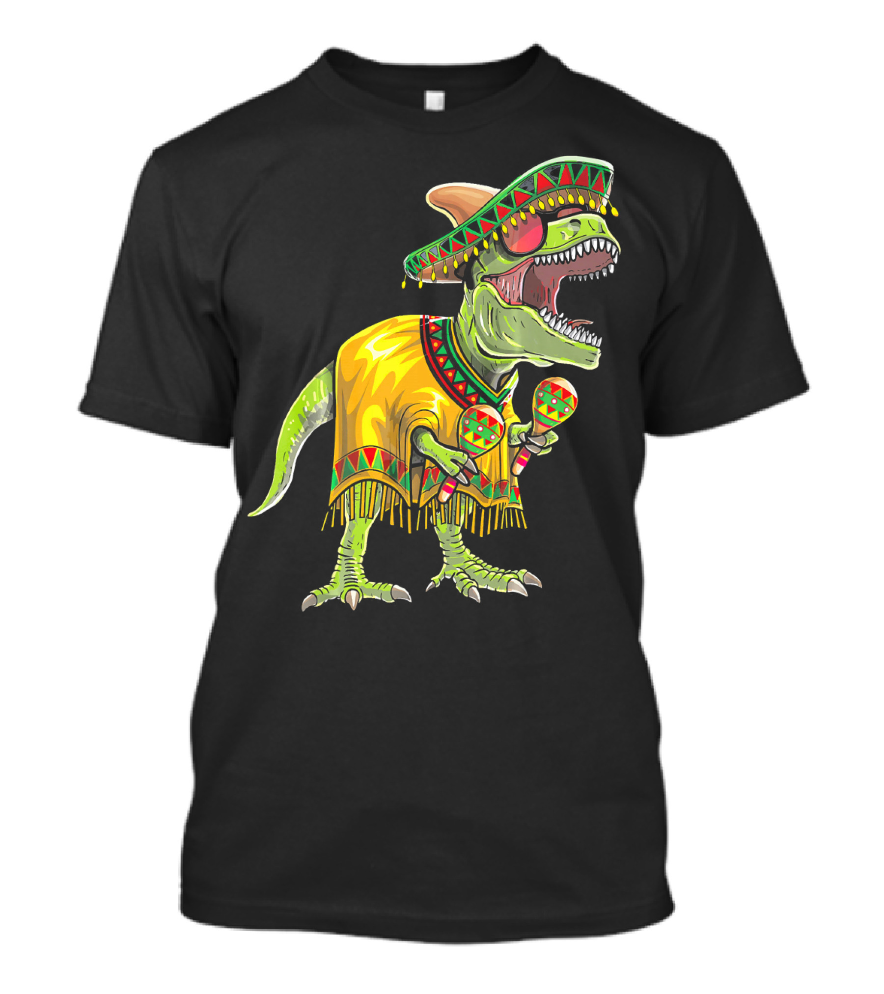 Cinco De Mayo Dinosaur Sombrero Maracas Poncho Fiesta T-Shirt
