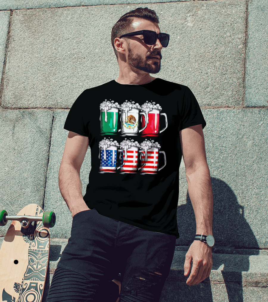 Cinco De Mayo Beer Mexican American Flag Mugs T-Shirt