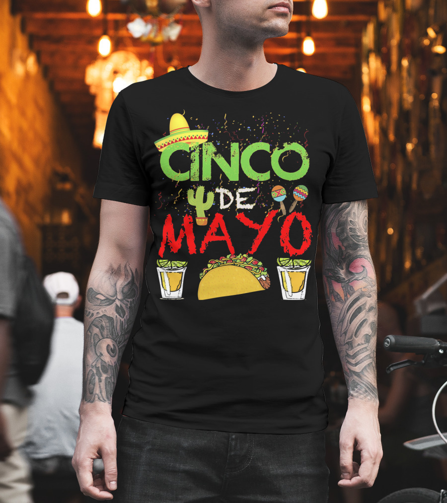 Cinco De Mayo Sombrero Maracas Taco Cactus Drinks Fiesta T-Shirt