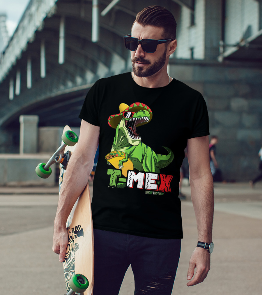 T-Mex Dinosaur Taco Holding Sombrero Sunglasses Kids Taco Tuesday Cinco T-Shirt