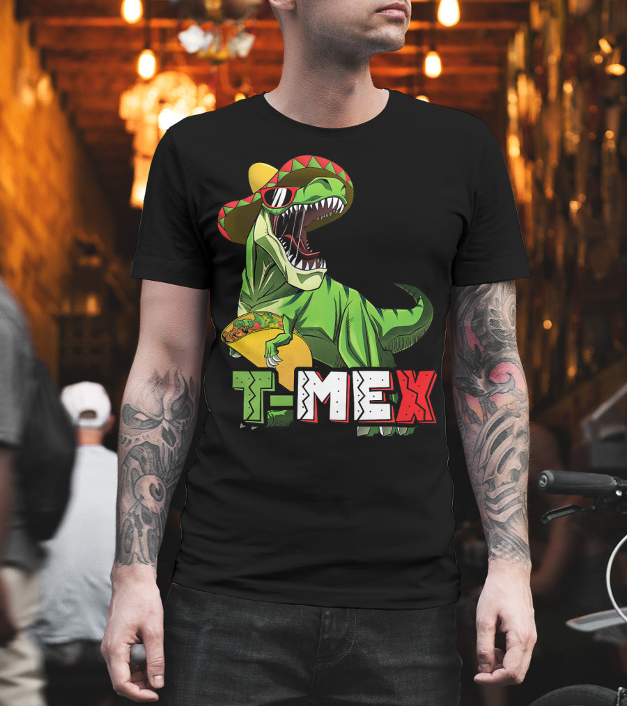T-Mex Dinosaur Taco Holding Sombrero Sunglasses Kids Taco Tuesday Cinco T-Shirt