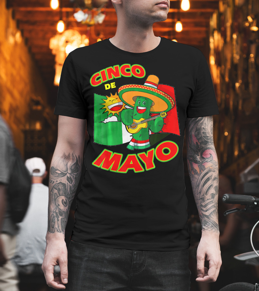Cinco De Mayo Fiesta Cactus Sombrero Guitar Mexican Flag T-Shirt