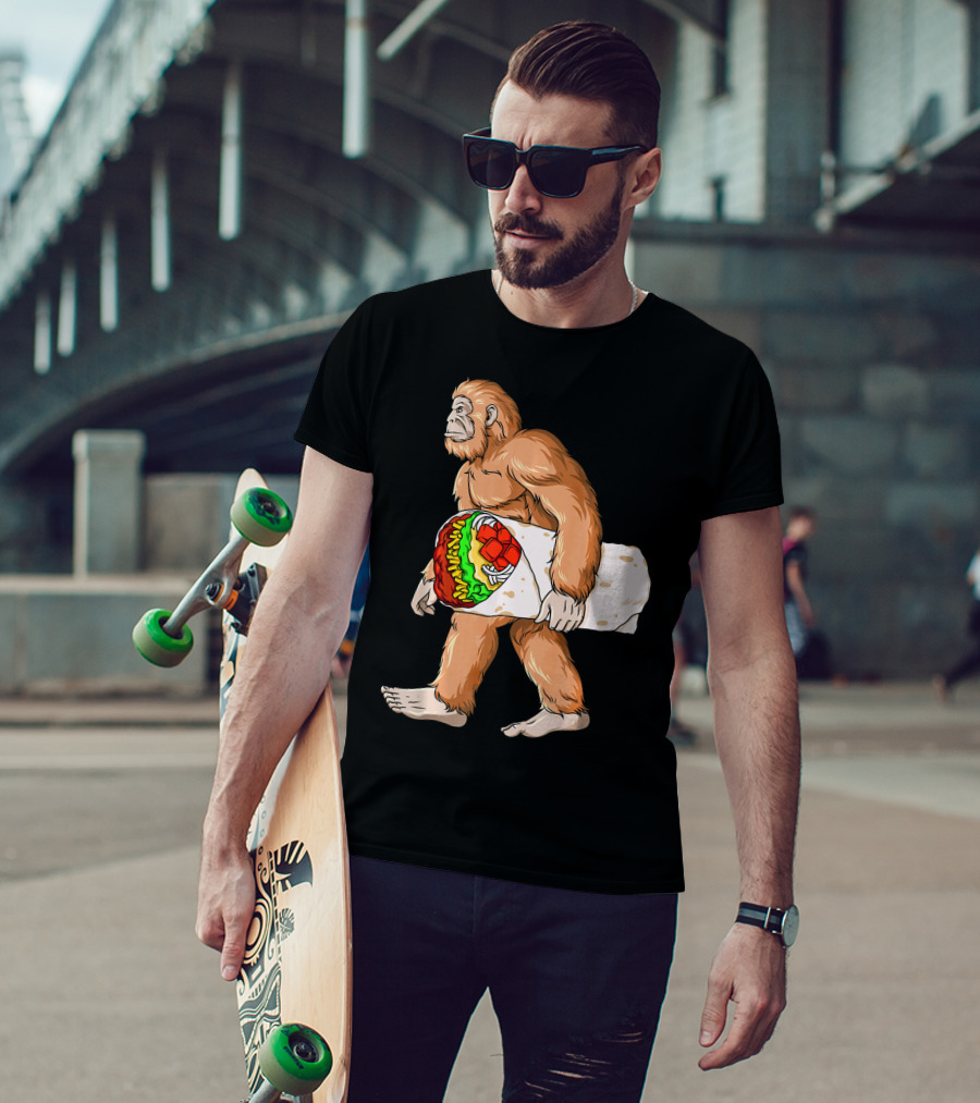 Bigfoot Carrying Burrito Sasquatch Cinco De Mayo T-Shirt