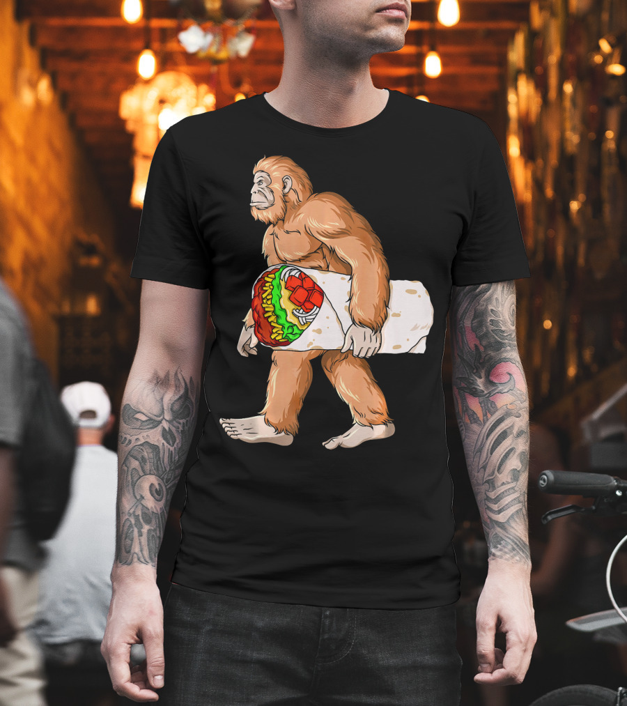 Bigfoot Carrying Burrito Sasquatch Cinco De Mayo T-Shirt