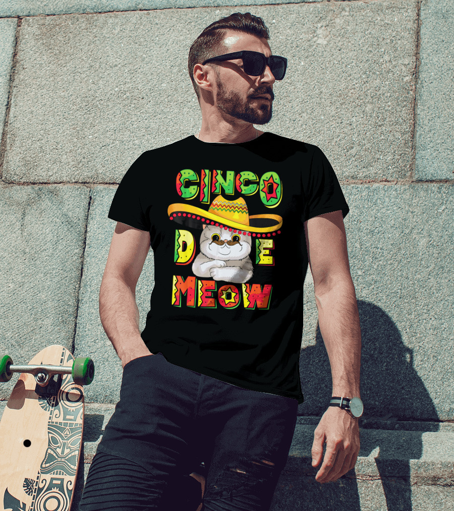 Cinco De Meow Funny Cat With Sombrero Celebrating Mayo T-Shirt