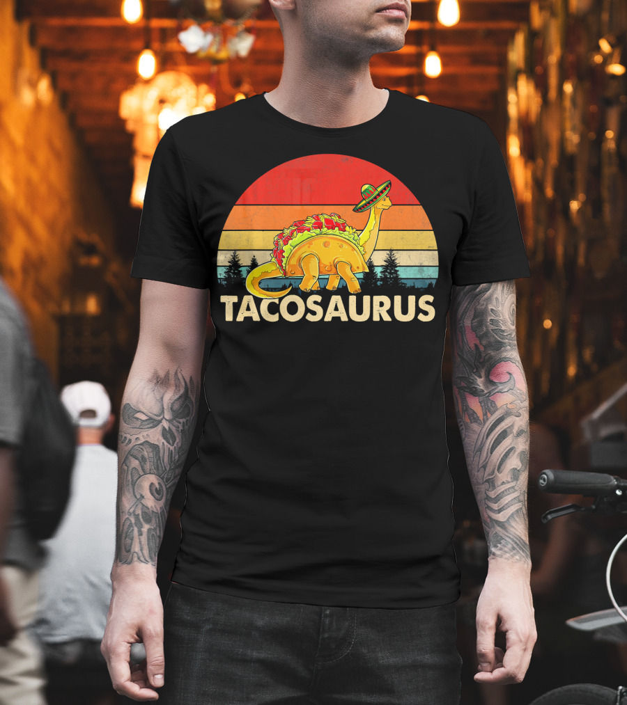 Tacosaurus Sombrero Dinosaur Cinco De Mayo Vintage Sunset T-Shirt