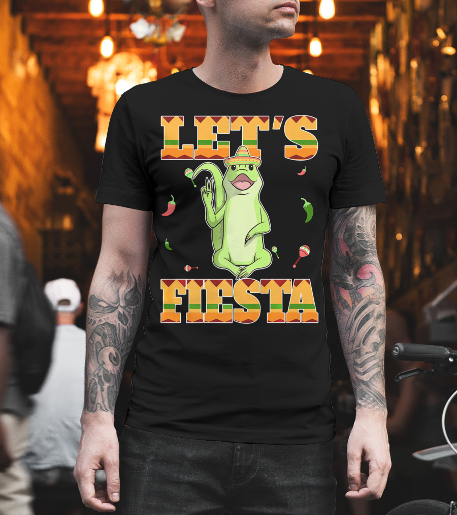 Let's Fiesta Lizard Sombrero Maracas Peppers Cinco De Mayo Mexican T-Shirt