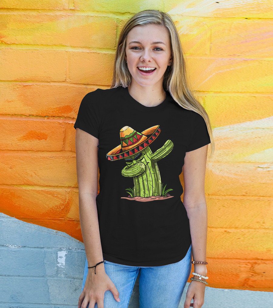 Dabbing Cactus Sombrero Funny Cinco De Mayo T-Shirt