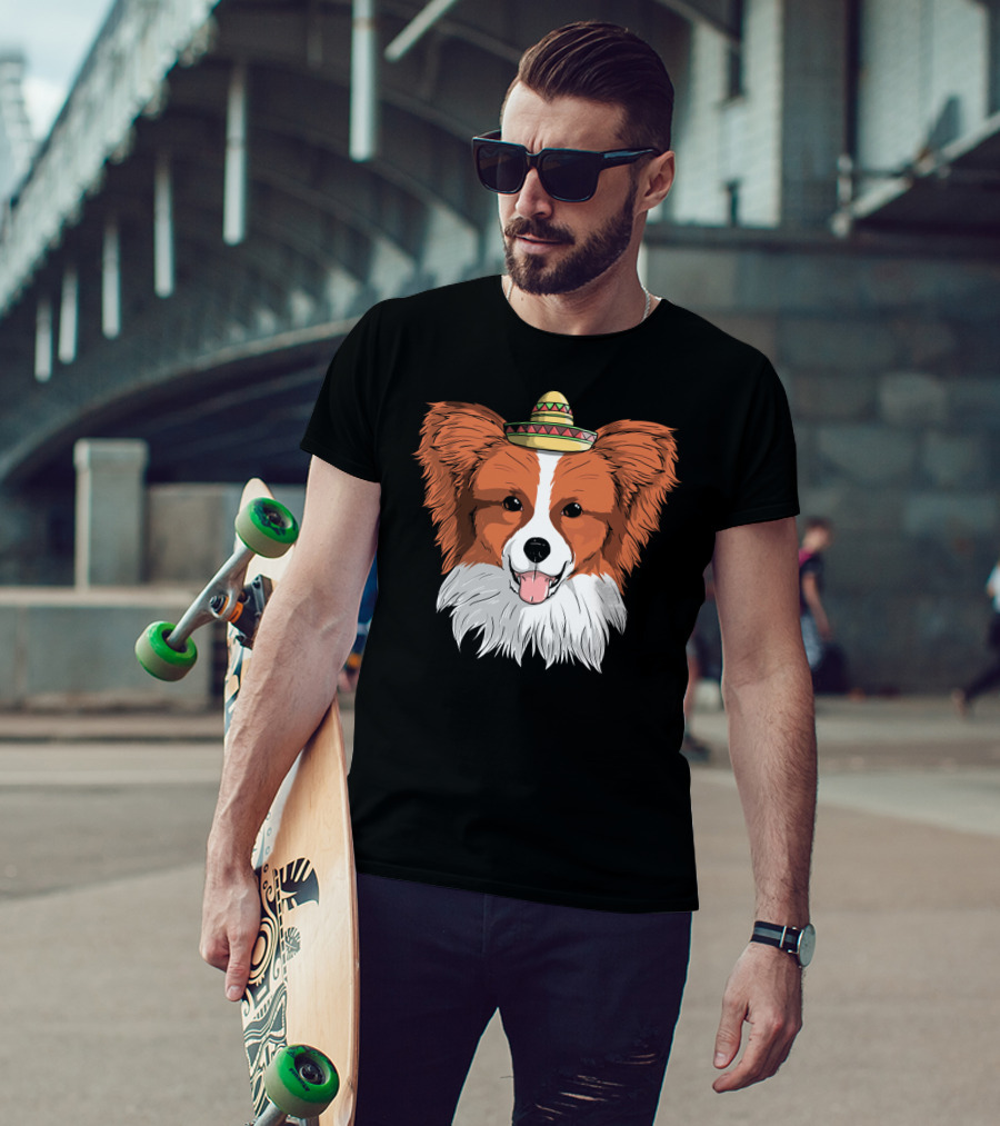 Papillon Dog Sombrero Fiesta Cinco De Mayo T-Shirt