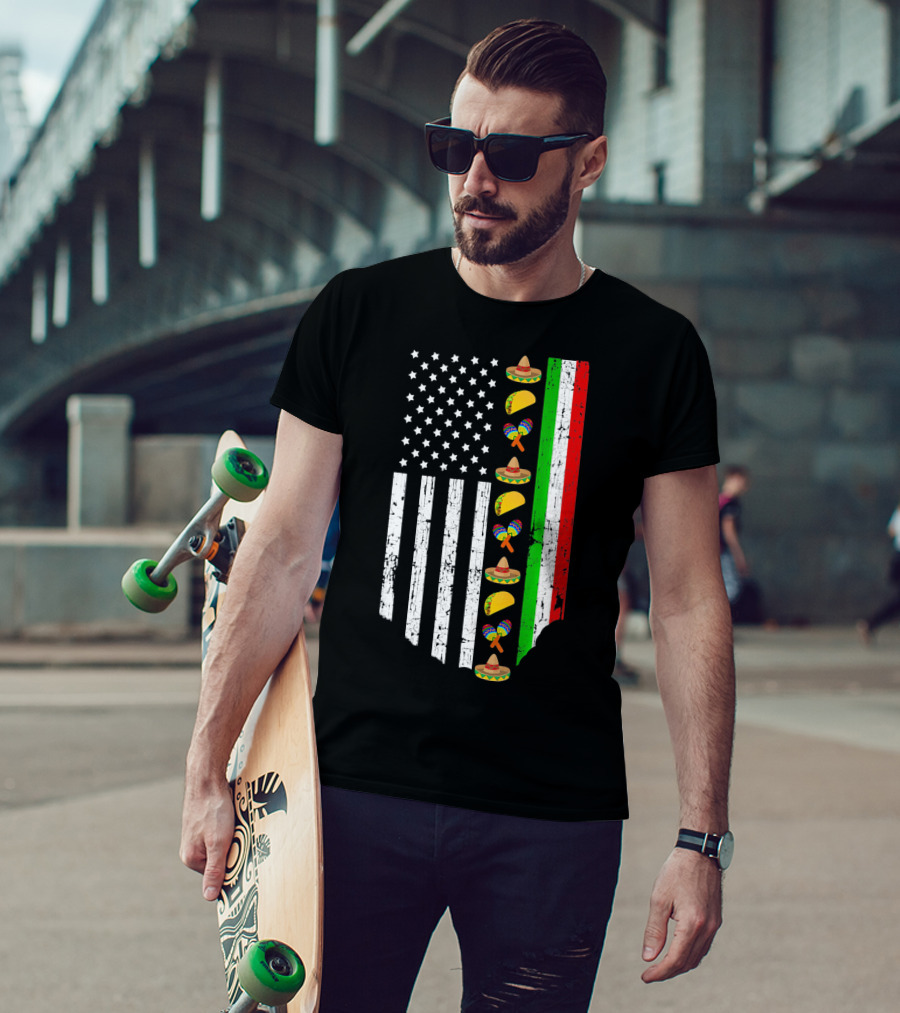American Flag Tacos Sombrero Maracas Cinco De Mayo T-Shirt