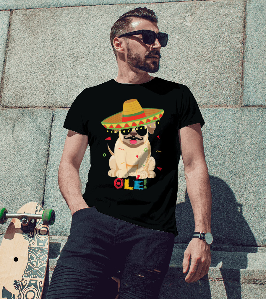Ole Pug Sombrero Cinco De Mayo Dog T-Shirt