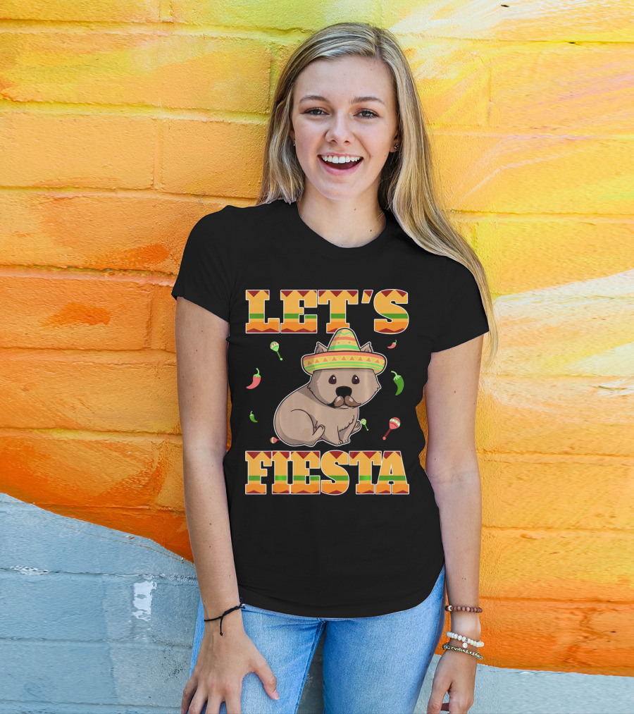 Let's Fiesta Wombat Wearing Sombrero Maracas Peppers Cinco De Mayo Mexican T-Shirt