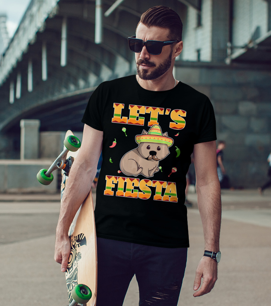 Let's Fiesta Wombat Wearing Sombrero Maracas Peppers Cinco De Mayo Mexican T-Shirt