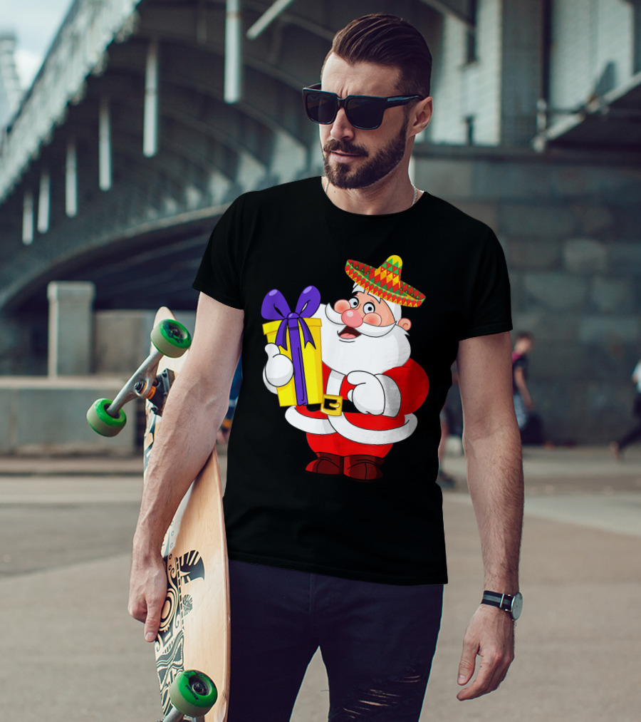 Cinco De Mayo Funny Sombrero Mexican Santa With Gift T-Shirt