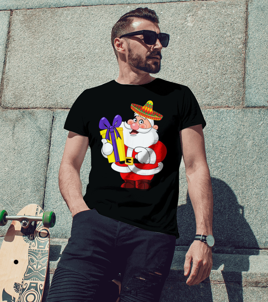 Cinco De Mayo Funny Sombrero Mexican Santa With Gift T-Shirt