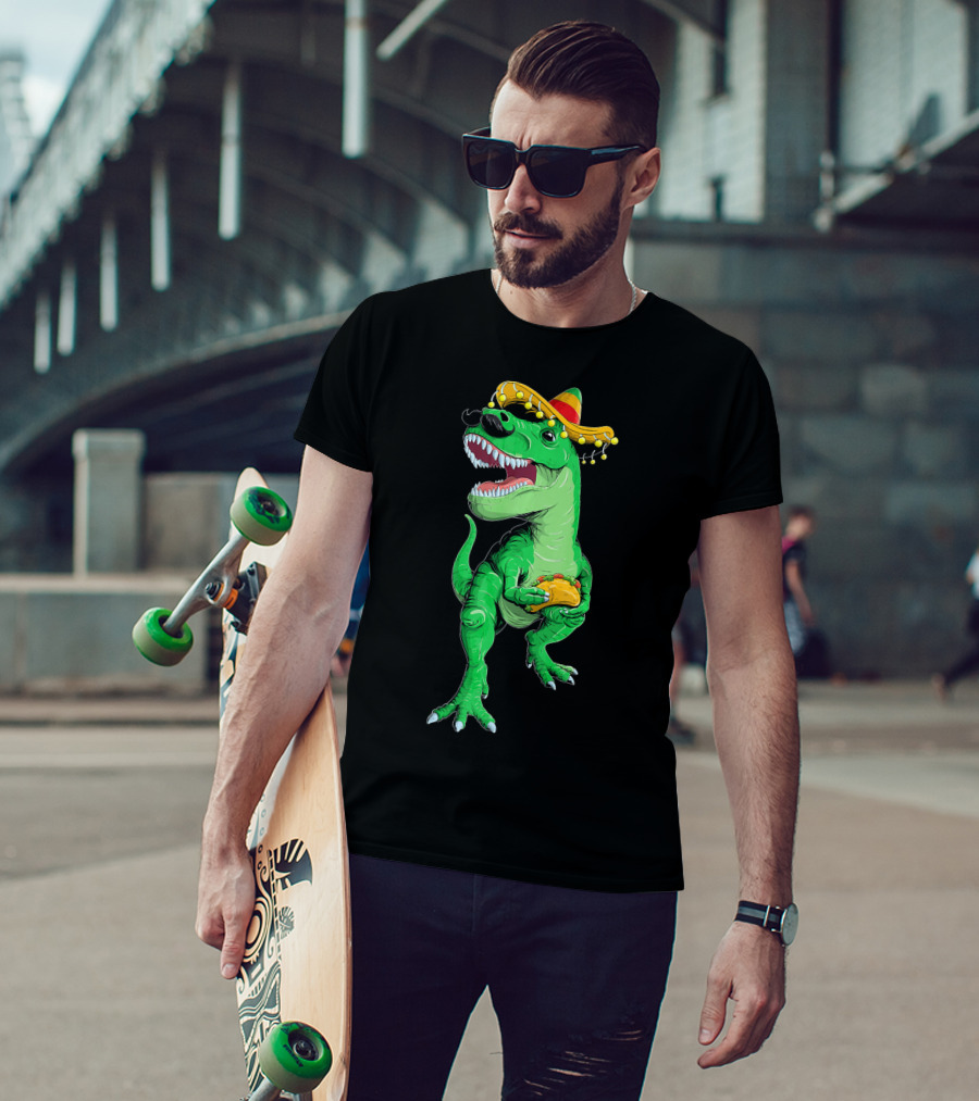 Cinco De Mayo Dinosaur Rex With Taco And Sombrero T-Shirt