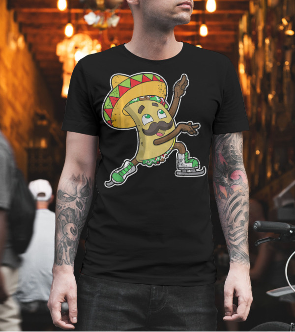 Taco Ice Skating Sombrero Cinco de Mayo T-Shirt Taco Ice Skating Sombrero Cinco de Mayo T-Shirt