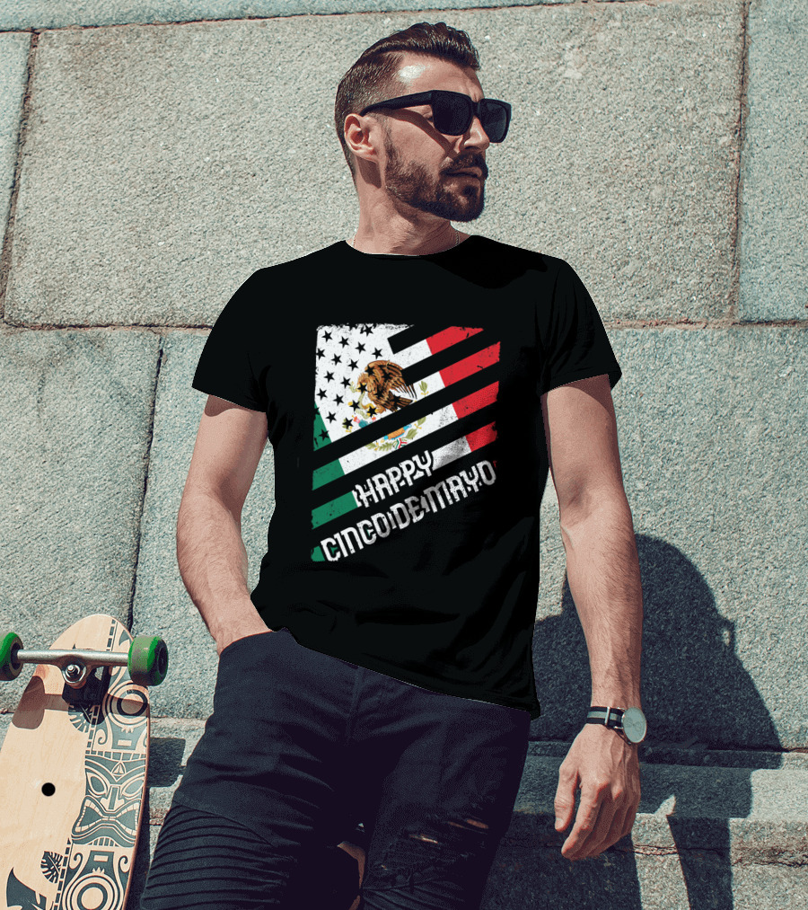 Cinco De Mayo Happy Mexico US Flag Eagle Stripes T-Shirt