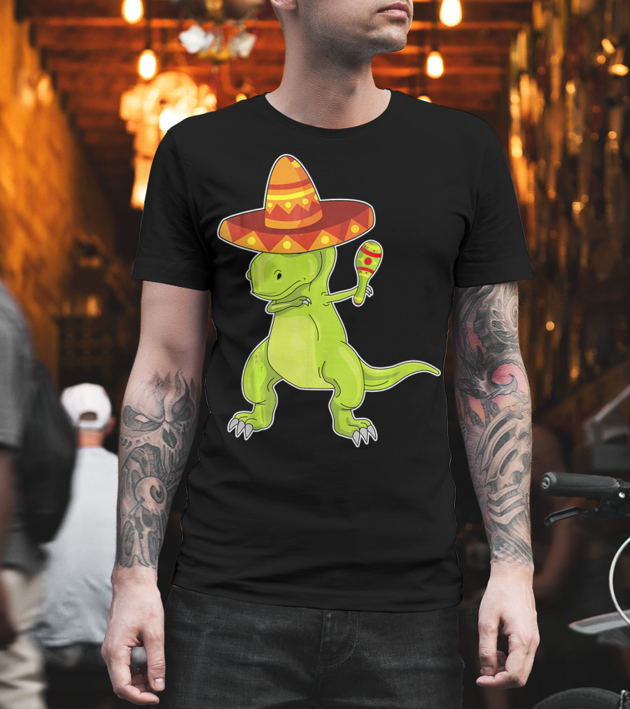 Cinco De Mayo Dinosaur Funny Mexican Sombrero Maracas T-Shirt