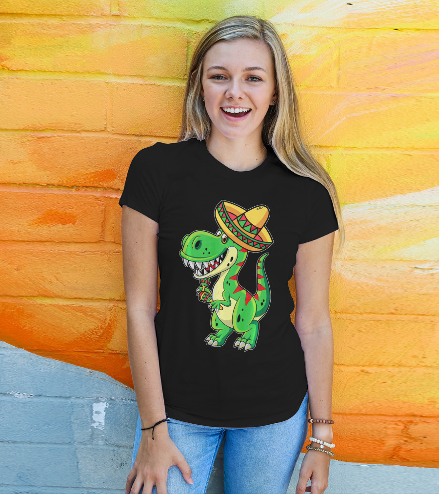 Cinco De Mayo Sombrero Tyrannosaurus Rex Dinosaur Fiesta T-Shirt