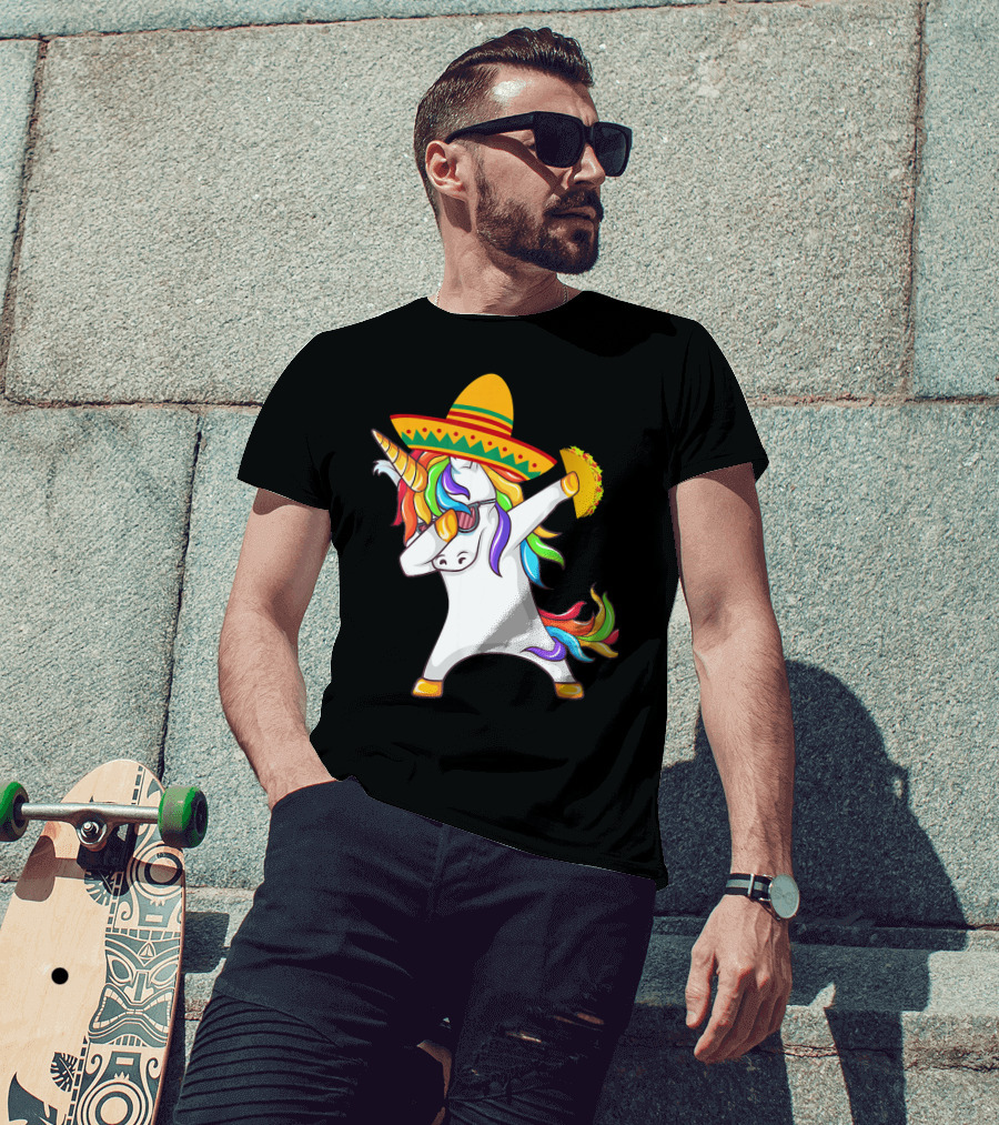 Unicorn Taco Sombrero Dab Funny Alpaca Mexican Cinco De Mayo T-Shirt