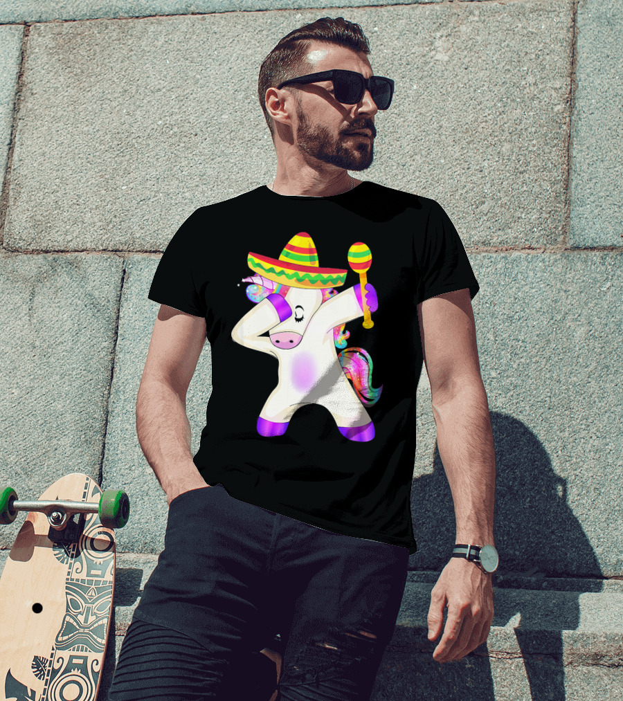 Cinco De Mayo Dabbing Unicorn Sombrero Maracas T-Shirt