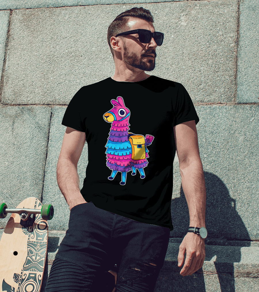 Llama Pinata Funny Festive Fiesta Party With Colorful Backpack T-Shirt