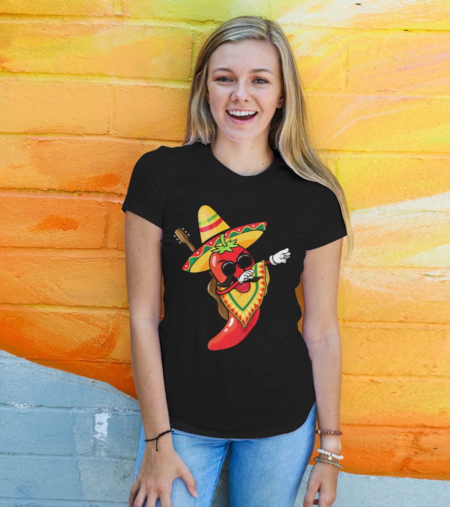 Mexican Poncho Cinco De Mayo Dabbing Jalapeño Sombrero Mustache Guitar T-Shirt