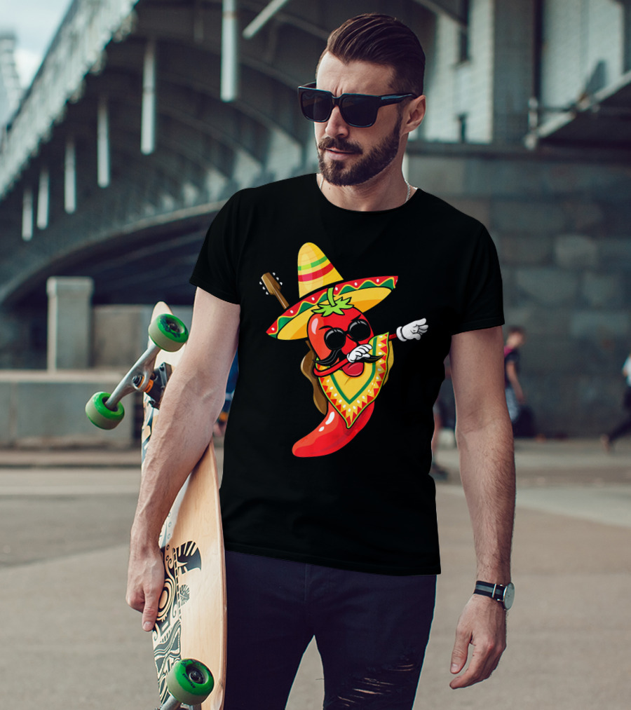Mexican Poncho Cinco De Mayo Dabbing Jalapeño Sombrero Mustache Guitar T-Shirt