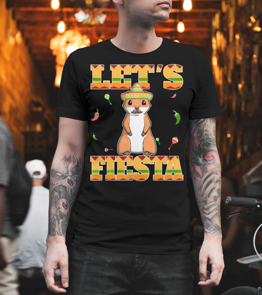 Let's Fiesta Prairie Dog Cinco De Mayo Sombrero Celebration Peppers Maracas T-Shirt