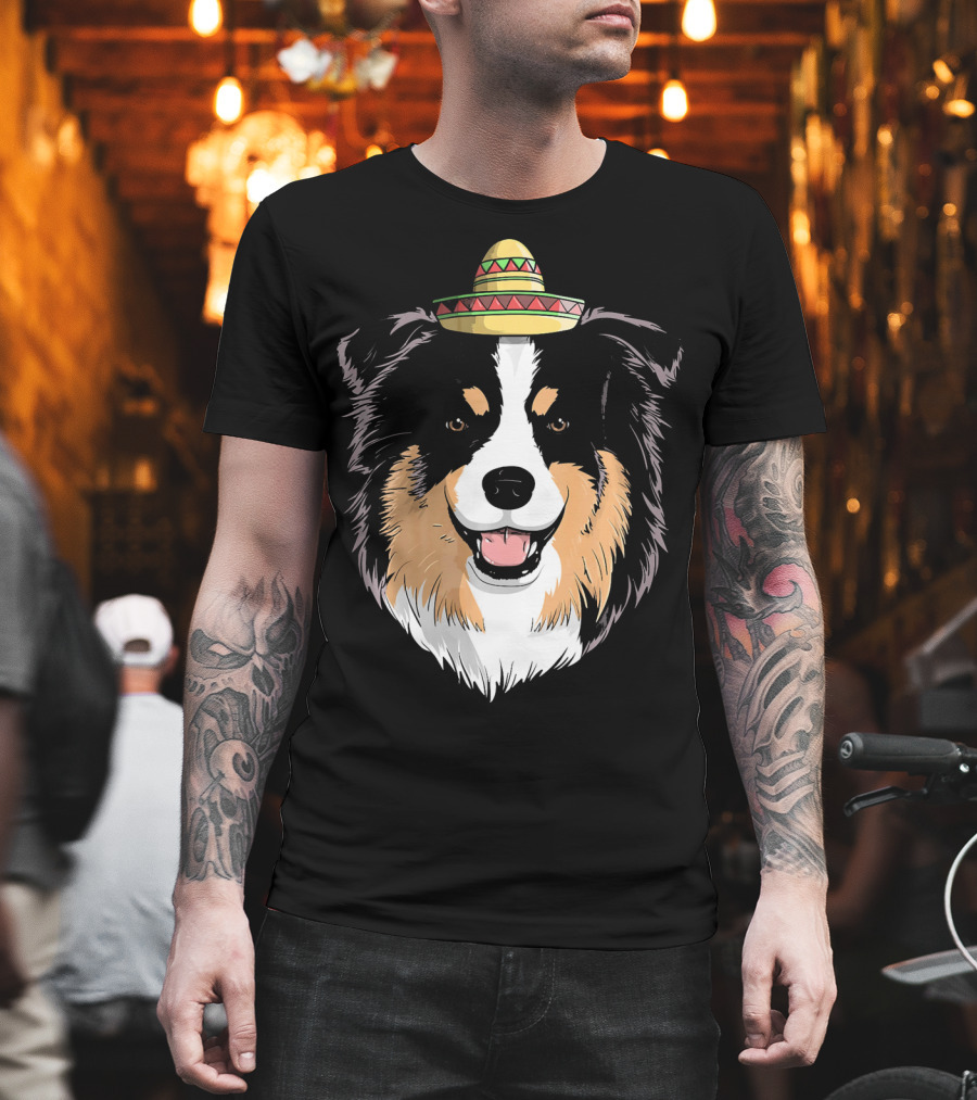 Australian Shepherd Dog Sombrero Cinco Celebration Hat T-Shirt