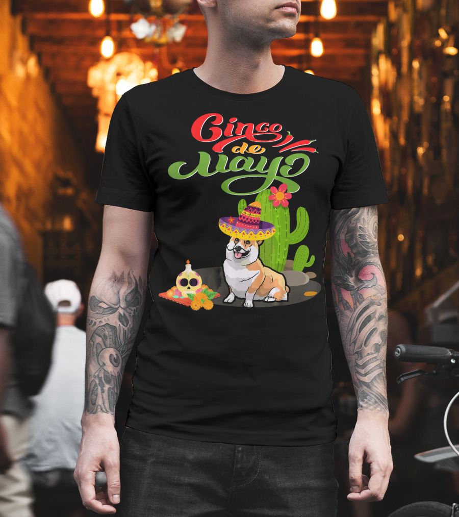 Cinco de Mayo Corgi Dog Fiesta with Sombrero and Cactus T-Shirt