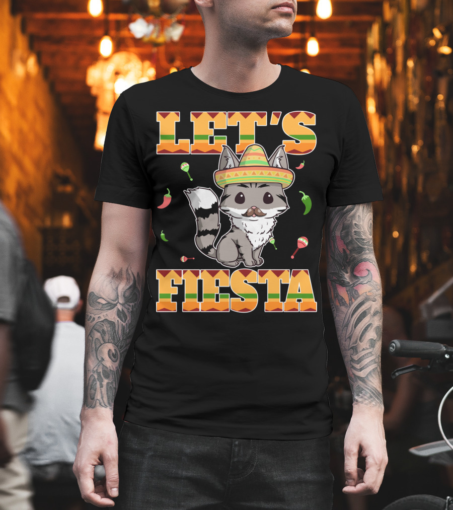 Let's Fiesta Cat Sombrero Chillies Cinco De Mayo Mexican T-Shirt